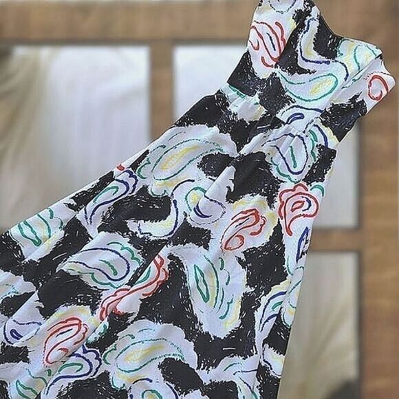Vtg strapless bustier abstract print a-line maxi dress - Picture 4 of 13